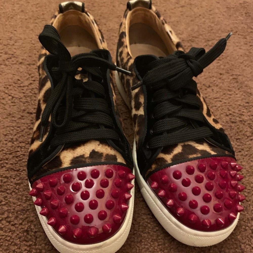CHRISTIAN LOUBOUTIN Leopard Spikes Flat Sneakers